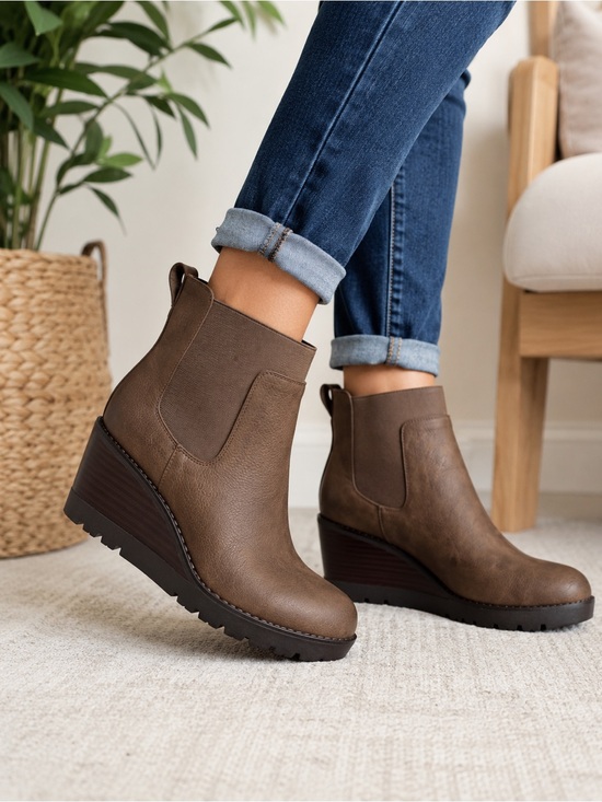 Crown Vintage Shoes - Crown Vintage Brown Chelsea Wedge Ankle Boots Women’s Size 6.5 Lug Sole Comfort
